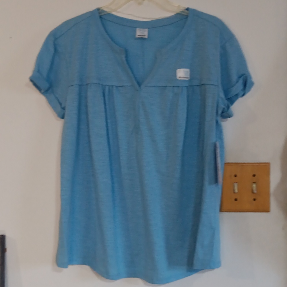 Time and True Maternity split neck T-shirt.